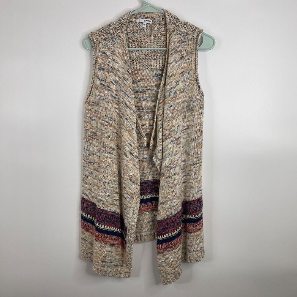 Sonoma Womens Open Front Cardigan‎ Size M Sleeveless Boho Chunky Knit